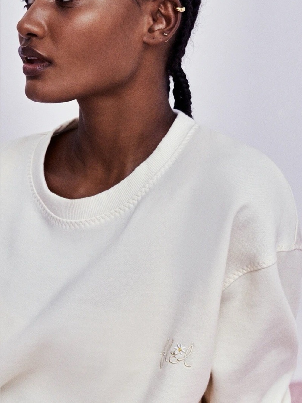 For Love And Lemons Cream Embroidered Crewneck Oversized Sweatshirt